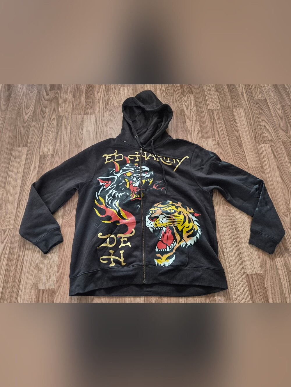 Ed Hardy Black Zip-Up Hoodie with Tiger Design Brand new